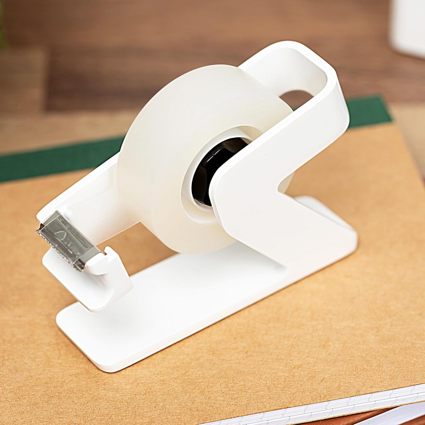 ELYPRO Modern Tape Dispenser for Office Desk - Elegant and Minimalist Design, Heavy Metal Made, Space-Saving, Perfect for Office & Home Use or as a Stylish Gift - Bonus Tape Roll Included (White)
