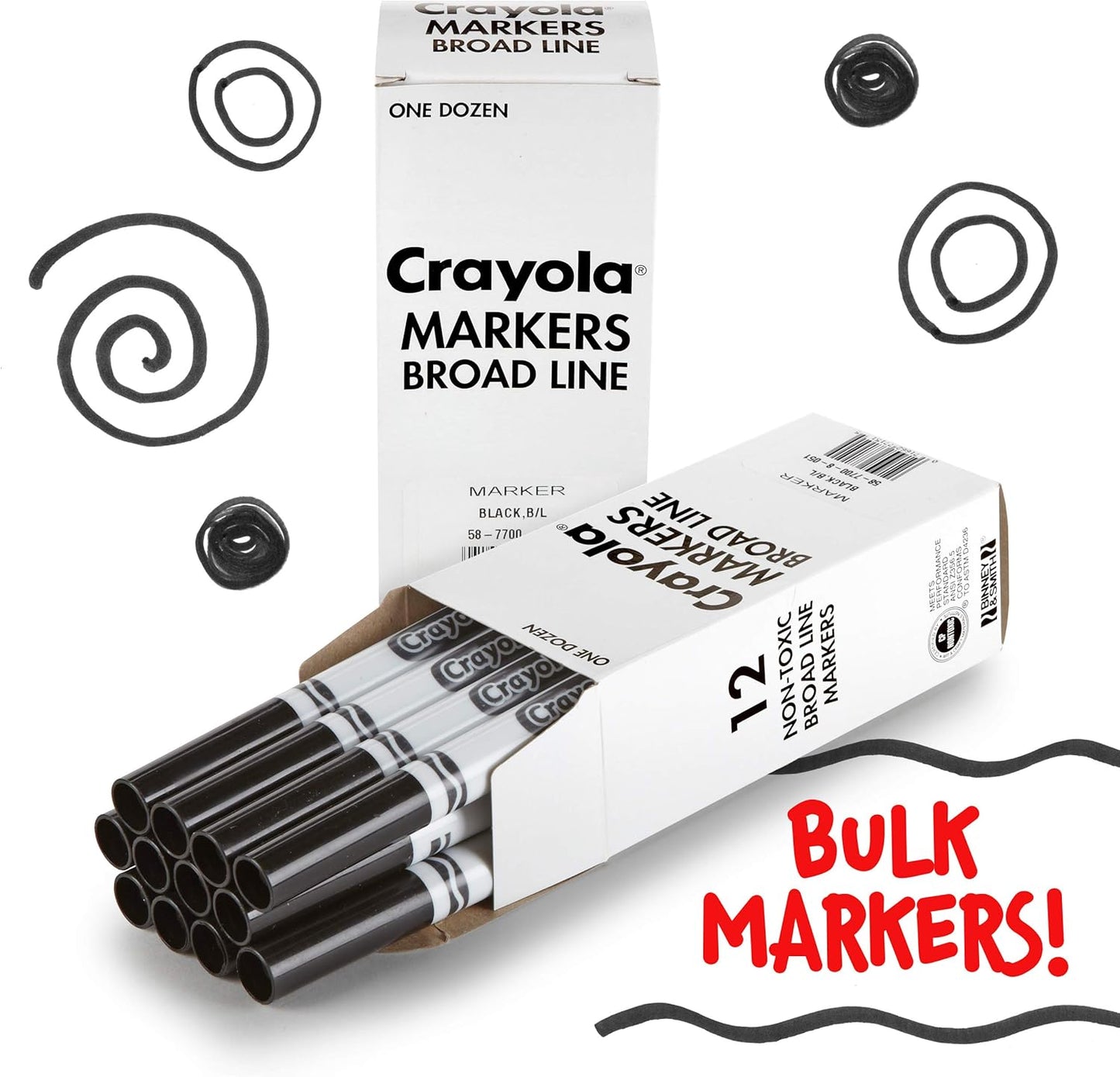 Crayola Broad Line Markers - Black (12ct), Markers for Kids, Bulk School Supplies for Teachers, Nontoxic, Marker Refill with Reusable Box