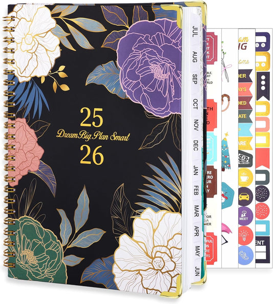 2025-2026 Academic Planner, A5 (6.5" x 8.5") Weekly and Monthly Planner, July 2025 - June 2026, Calendar Planner with Tabs, Inner Pocket for Home School Office Supplies, Blue Flower