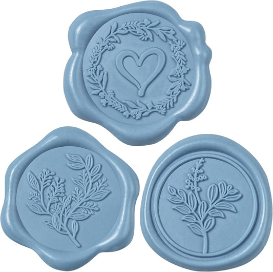60 Pcs Dusty Blue Wax Seal Stickers Self-Adhesive Envelope Seals Stamp Stickers, Perfect for Wedding Invitations Seating Chart Christmas Gift Wrapping 3 Designs in 1 Pack