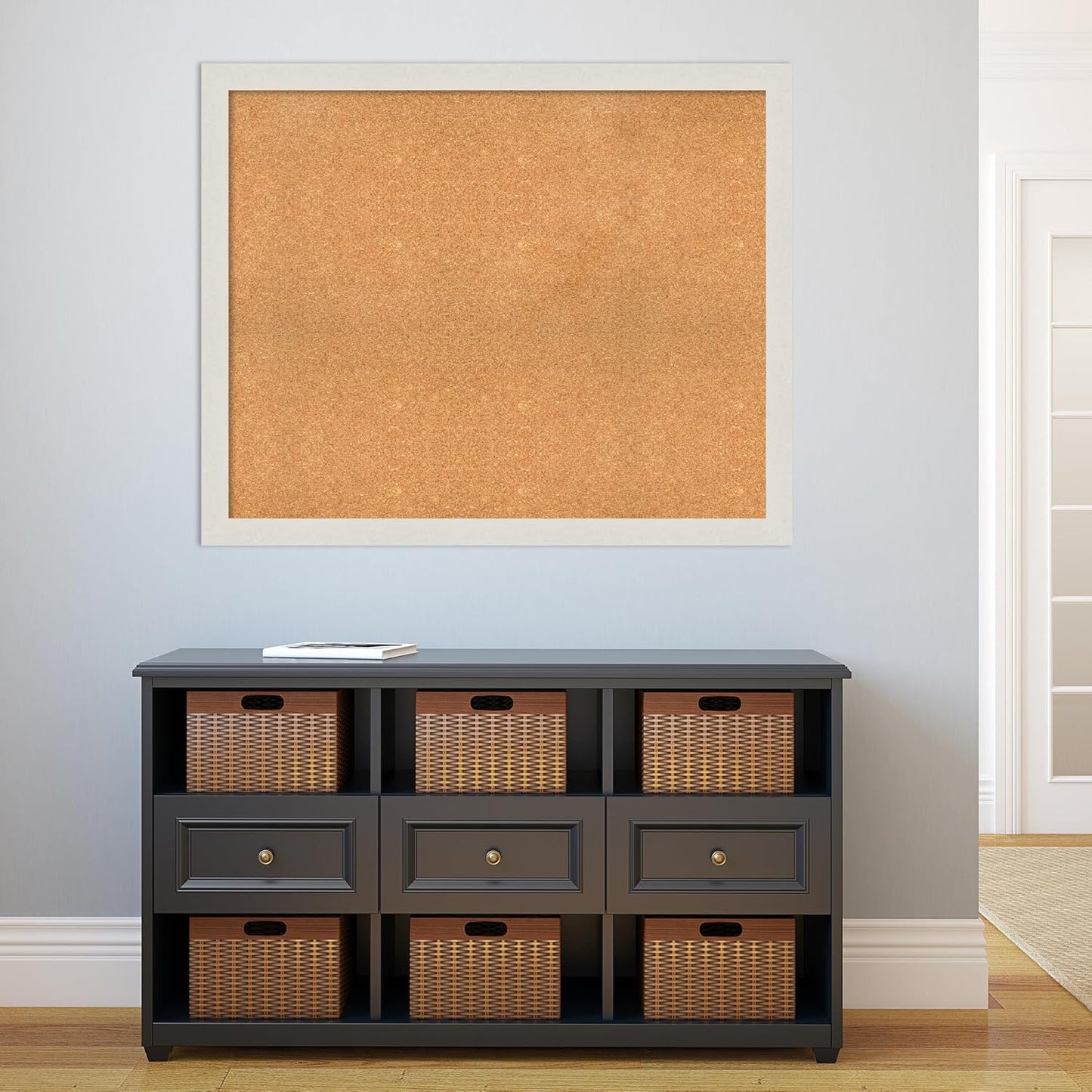 Amanti Art Natural Cork Board for Wall, 35x43 Vision Board with White Frame, X-Large Corkboard Office Decor for Home Organization, Country Rustic Corkboard Pinboard to Display Items for Home