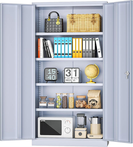 INTERGREAT Tall Metal Storage Cabinet Locking Steel with 4 Adjustable Shelves,72" Lockable Cabinets Lock 2 Doors for Office Garage Supply Home (Cement Gray)