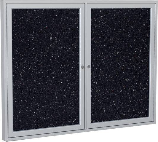 Ghent 36"x60" 2-Door indoor Enclosed Recycled Rubber Bulletin Board, Shatter Resistant, with Lock, Satin Aluminum Frame,Confetti (PA23660TR-CF ) ,Made in the USA