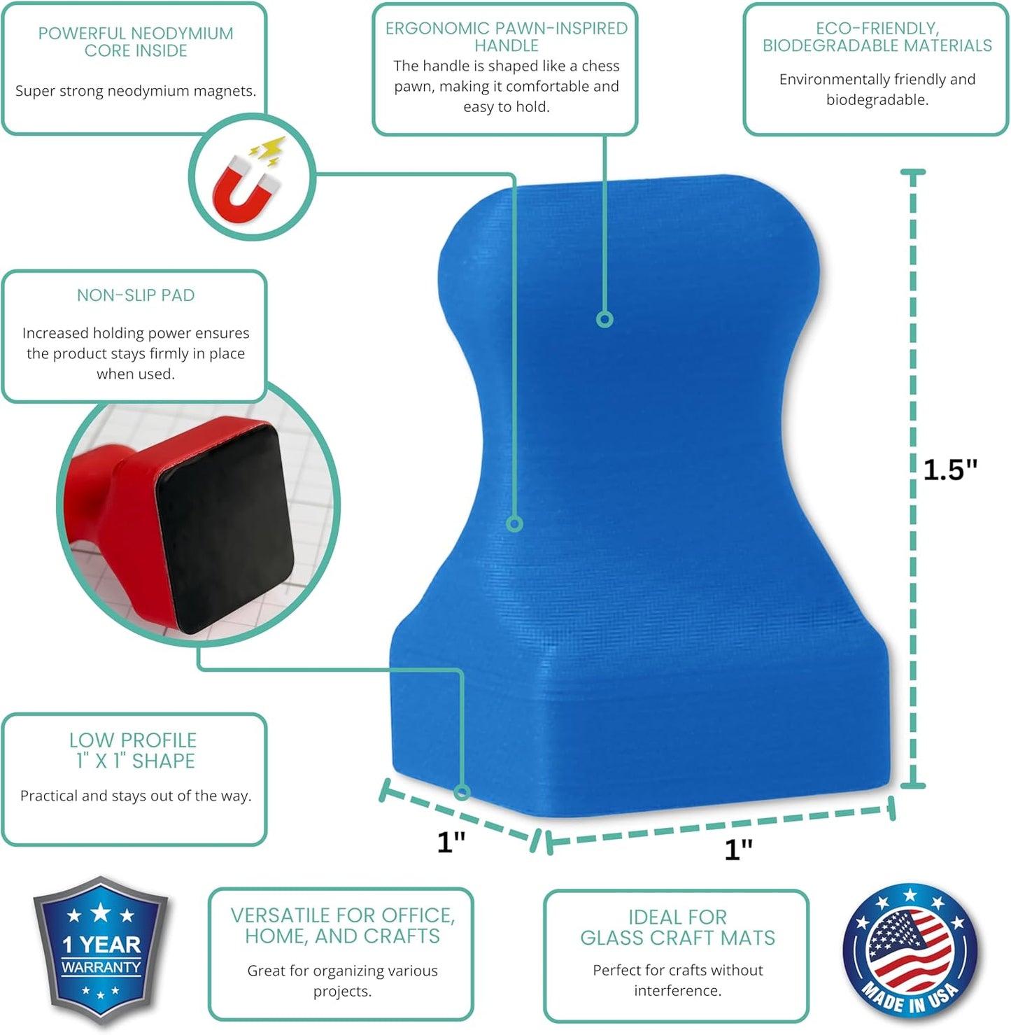 Glassboard Studio MiniPawn Magnet - Strong Neodymium Rare Earth Magnets for Fridge, Whiteboard, Locker & Magnetic Glassboards - Ideal for Crafting & Office Use - Strong Fridge Magnets (Cobalt Blue, 2)