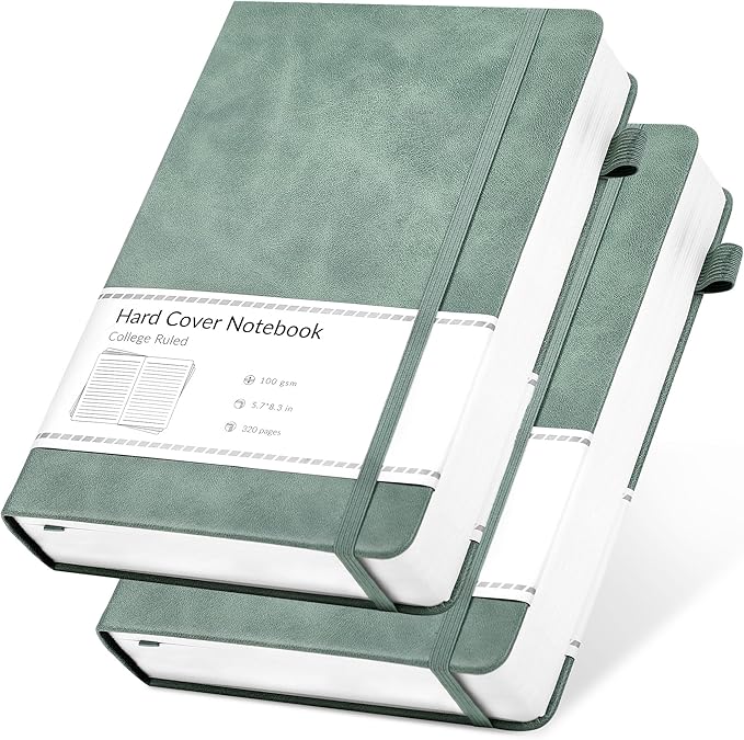 CAGIE 2 Pack Journal for Women Men 320 Pages 100 Gsm Paper Thick Journaling Notebooks A5 Leather Lined Journals for Writing Hardcover Journal Notebook Diary, Green
