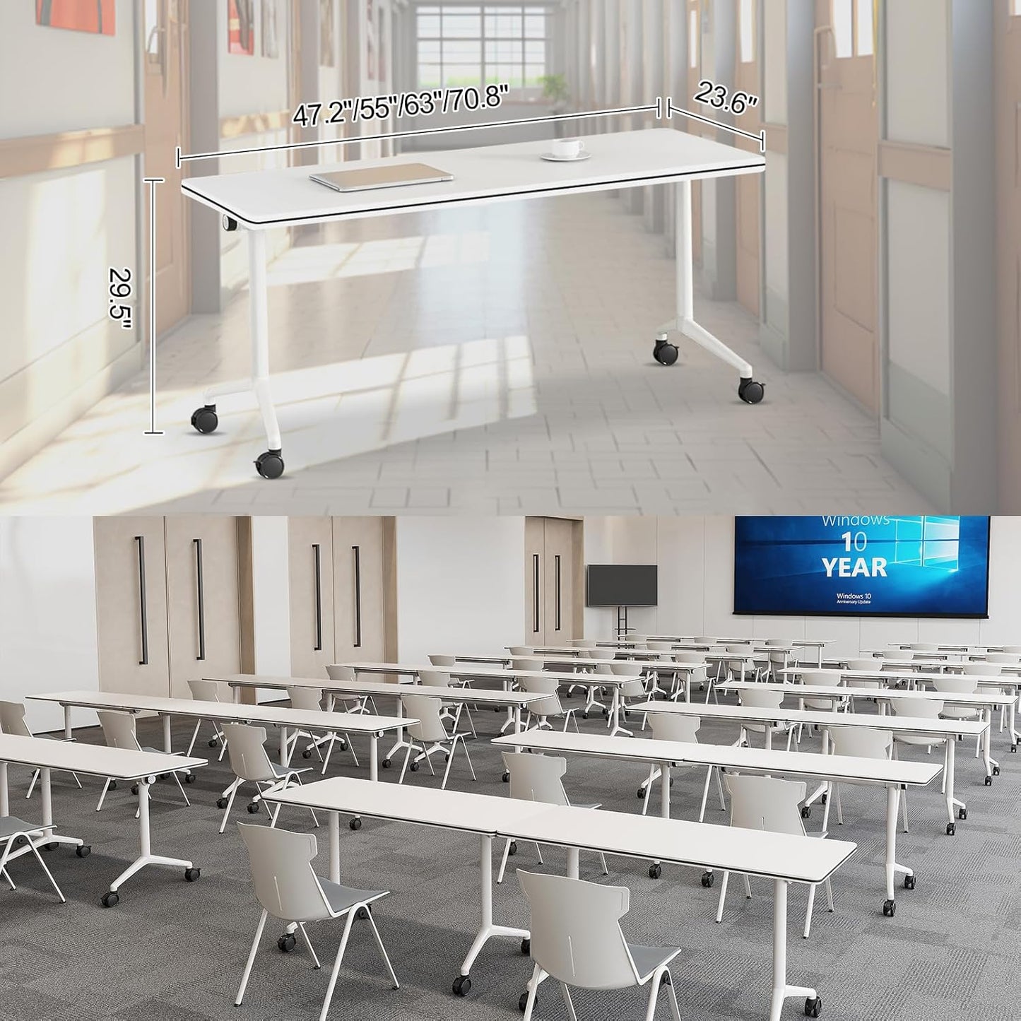 Folding Conference Room Tables 6 Pack, Foldable Modern Mobile Meeting Table Desk Training Table 6FT Large Rolling OfficeTable for Conference Training Classroom (4, 47.2" * 23.6" * 29.5")