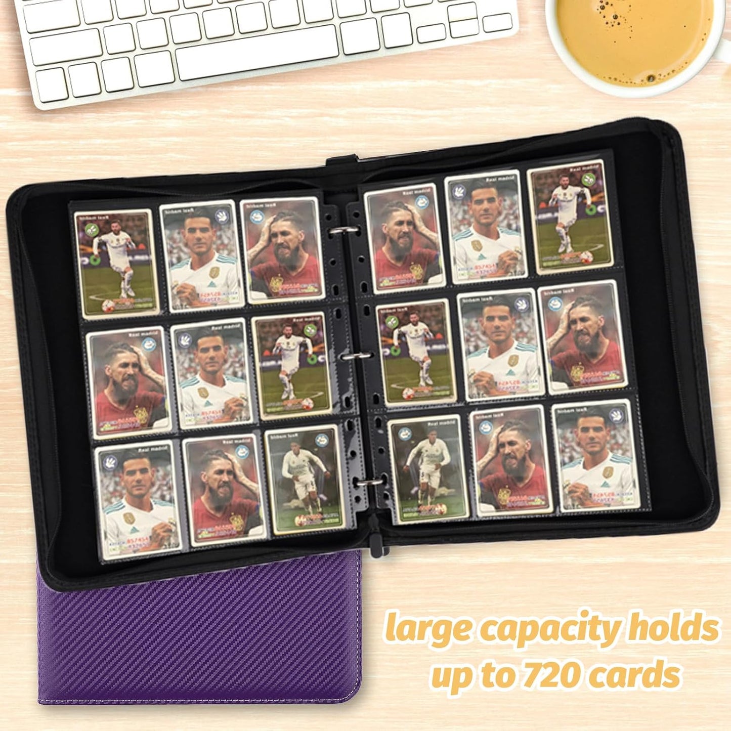 9 Pocket Card Binder, Premium Zip Trading Card Binder, 720 Double Sided Pocket PU Card Collection Binder, Collector Card Album, Card Folder for MTG, TCG, Sports Cards, Game Cards (purple)