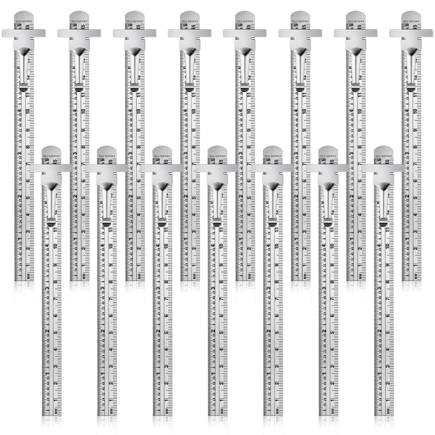 6 Inch 15 cm Pocket Ruler Flexible Precision Stainless Steel Ruler with Detachable Clips Stainless Steel Pocket Clip Scale Gauge Metric British System(15 Pieces)