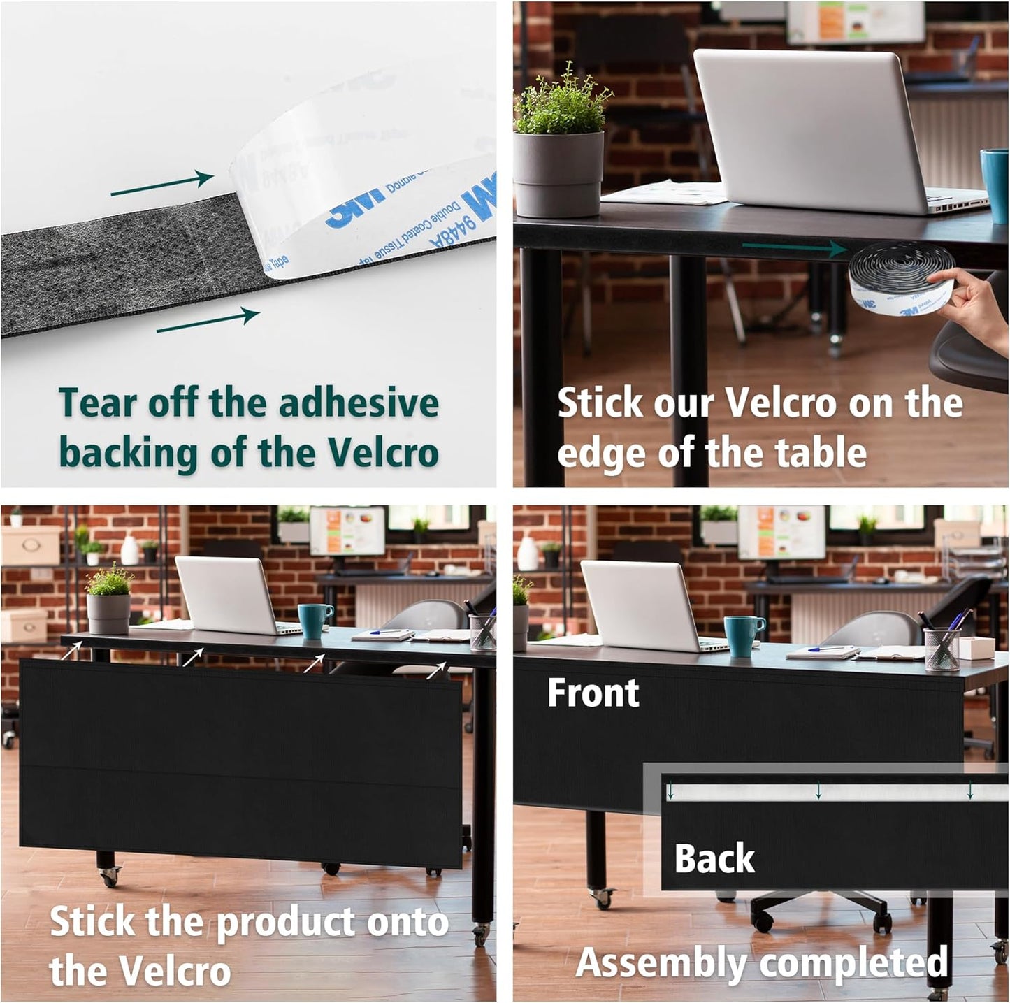 59" Under Desk Privacy Panel with Cable Management Organizer Sleeve Self-Adhesive Modesty Panel for Cord Organizer Pockets and Desk Skirt for Home Office or Standing Workstation