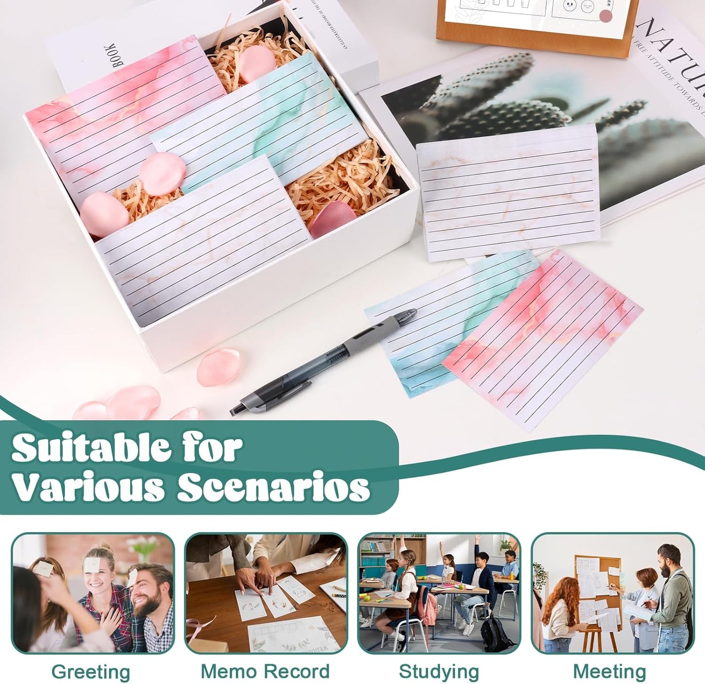 300 Pack Colored Index Cards 3x5 Marble Notecards Lined FlashCards for Studying Heavy Note Cards 180 gsm Memo Cards for Office Home School Supplies