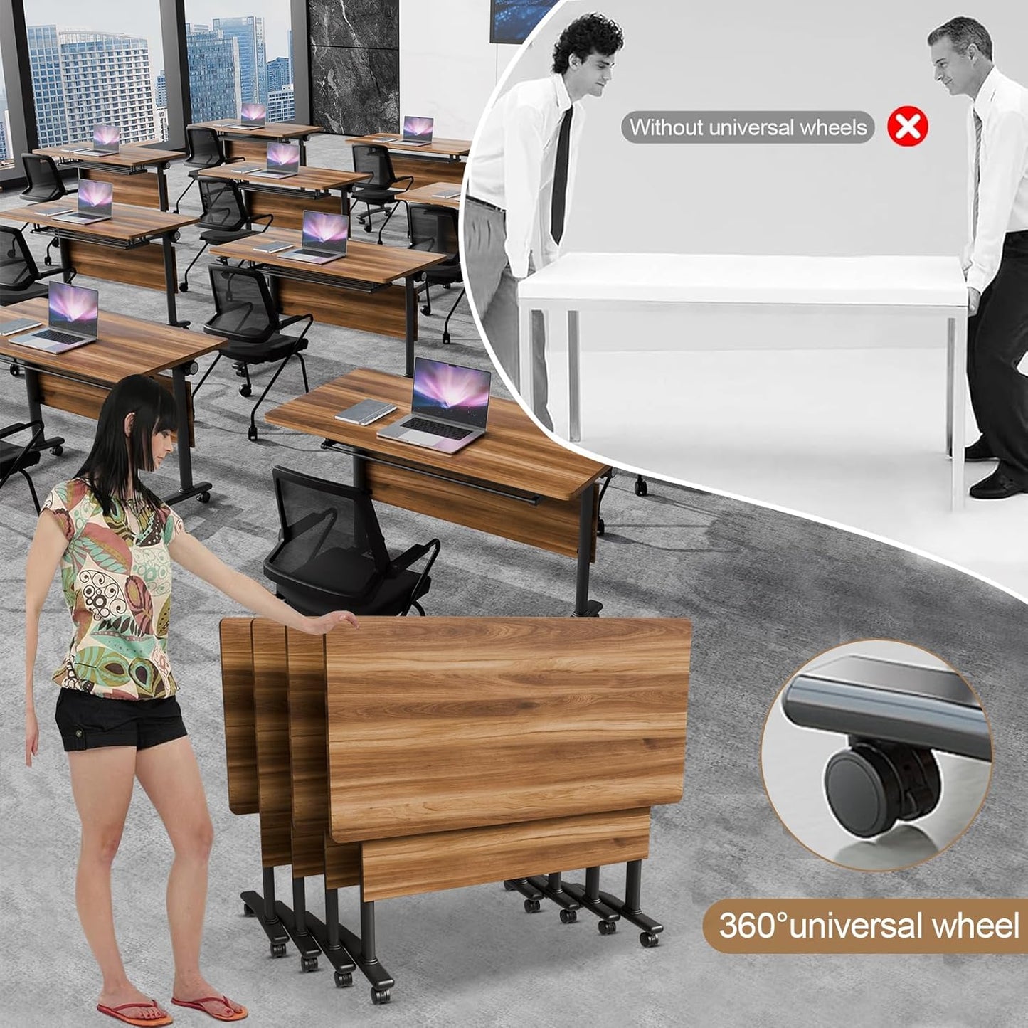 Conference Room Table with Flip-Top Design for Dynamic Meetings, Business Table Computer Desk with Heavy-Duty Frame,Foldable Seminar Meeting Tables for Home Office (2, C, 47.2IN)