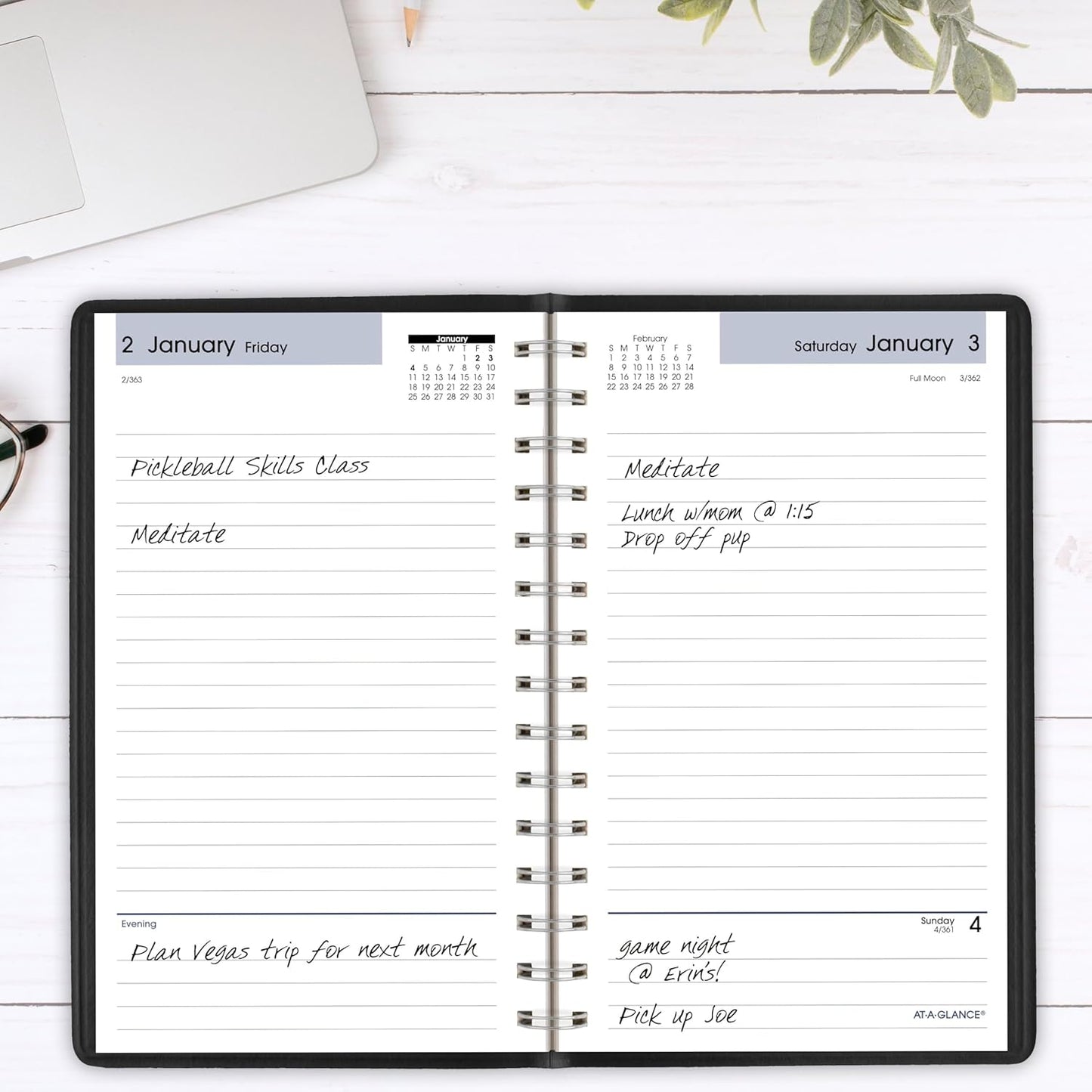 AT-A-GLANCE 2026 Planner, Daily, Open Scheduling, 5" x 8", Small, DayMinder, Black (SK460026)