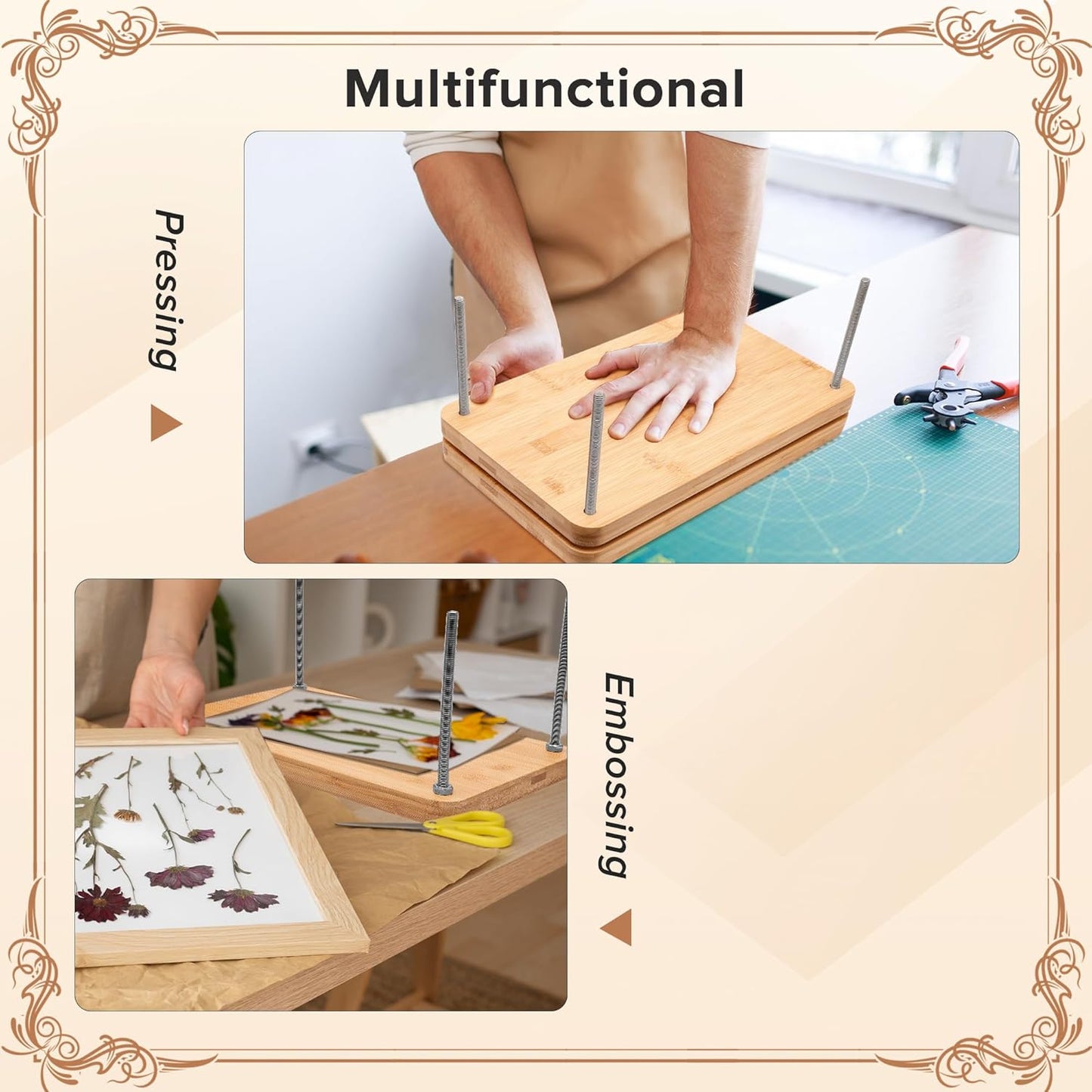 SCITROFACTORY Book Press, Portable Bamboo Bookbinding Press, Paper Press, Bookbinding Machine, 7.6 x 13 inches