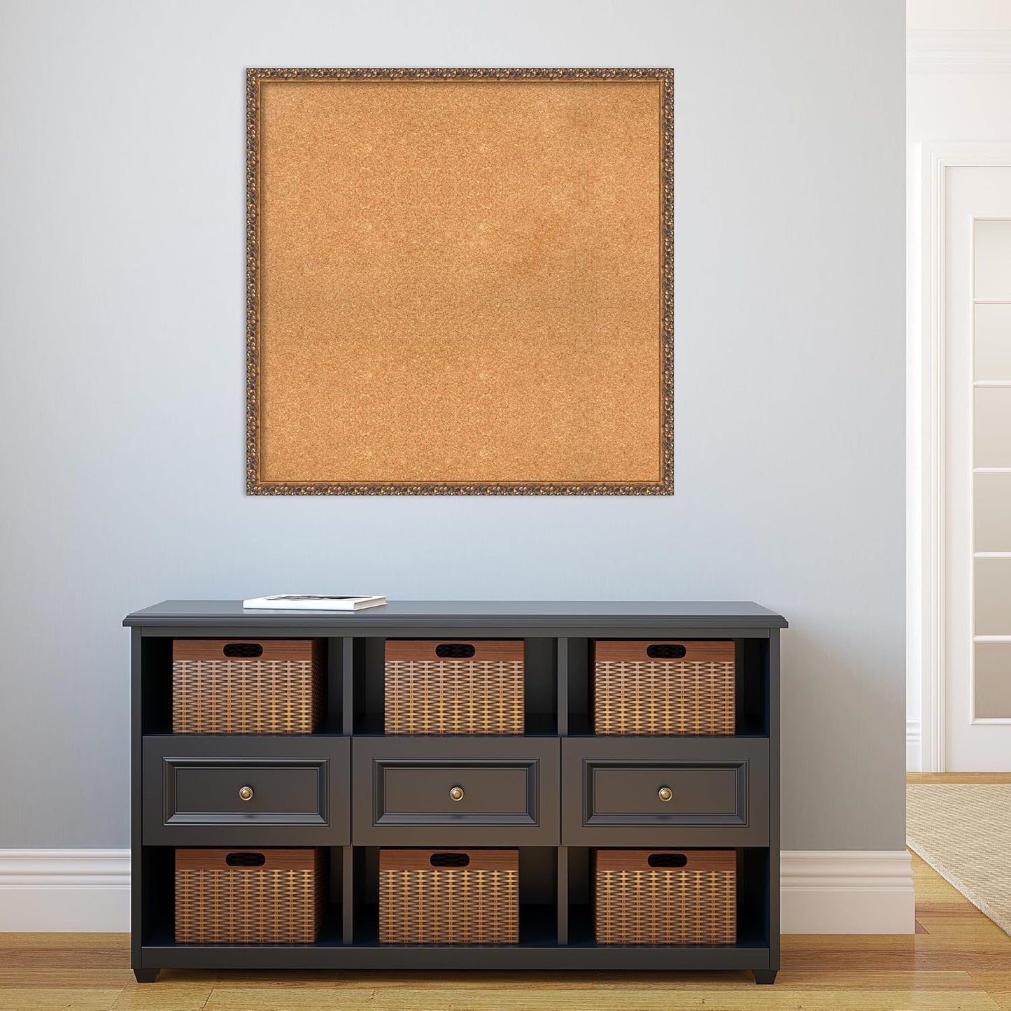 Amanti Art Natural Cork Board for Wall, 34x34 Vision Board with Bronze Frame, Large Corkboard Office Decor for Home Organization, Traditional Corkboard Pinboard to Display Items for Home Organization