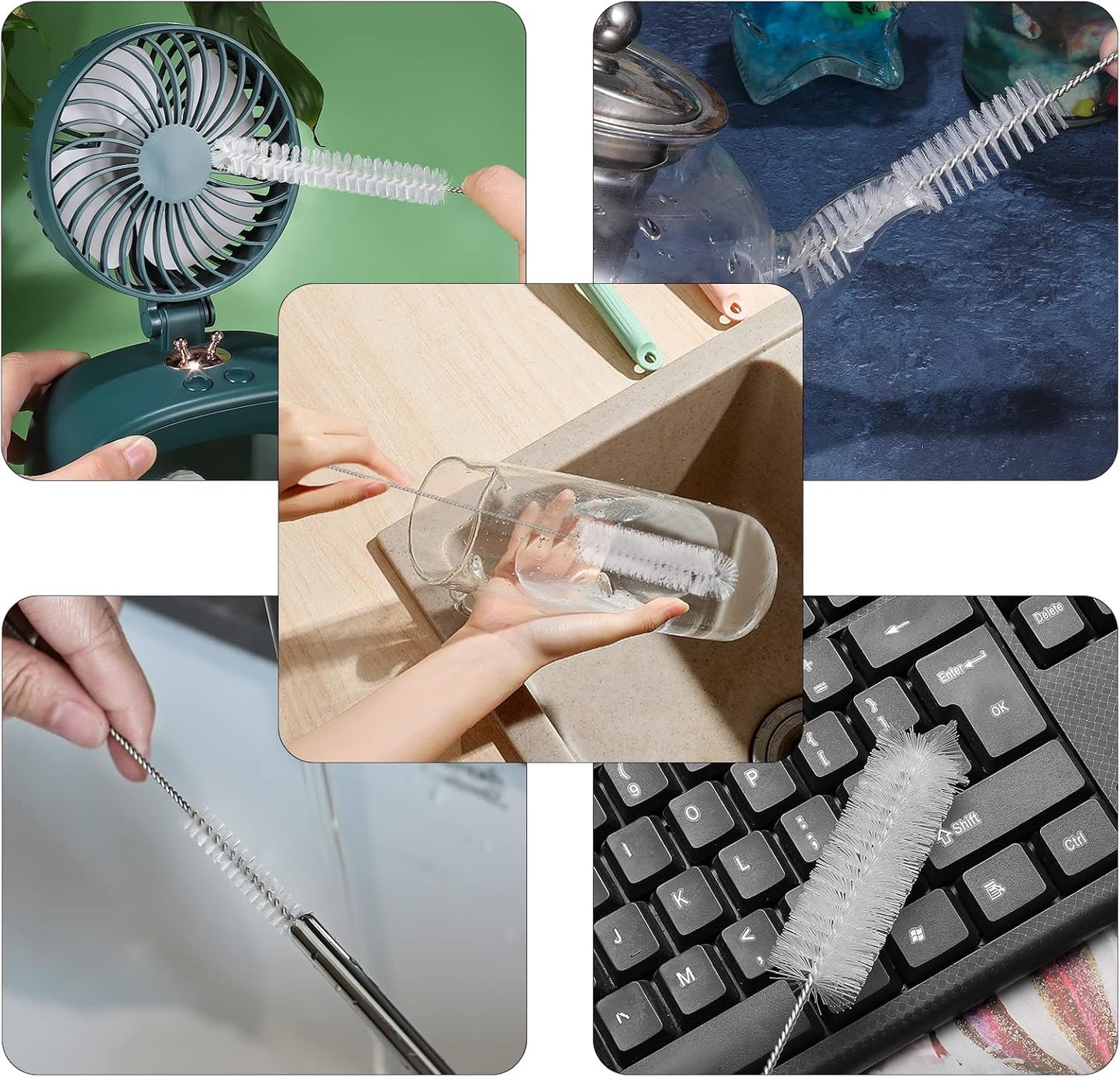 CiaraQ Bottle Cleaning Brushes, 9.8 Inch Nylon Tube Brush Set, Cleaner for Narrow Neck Bottles Cups with Hook, Set of 10pcs. White