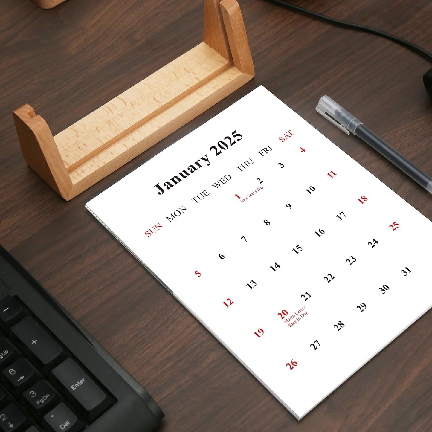 2025 2006 Creative Desktop Calendar with Beech Wood Stand for Office Business Home (Beech Wood)