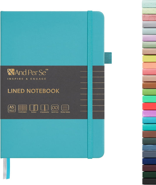 &And Per Se Lined Journal Notebook, 160 Pages, A5 5.7 x 8 inches College Ruled Thick Paper Notebook Journals for Writing, Hardcover Notebooks for Women Men Office School (1 Pack, Cerulean Blue)