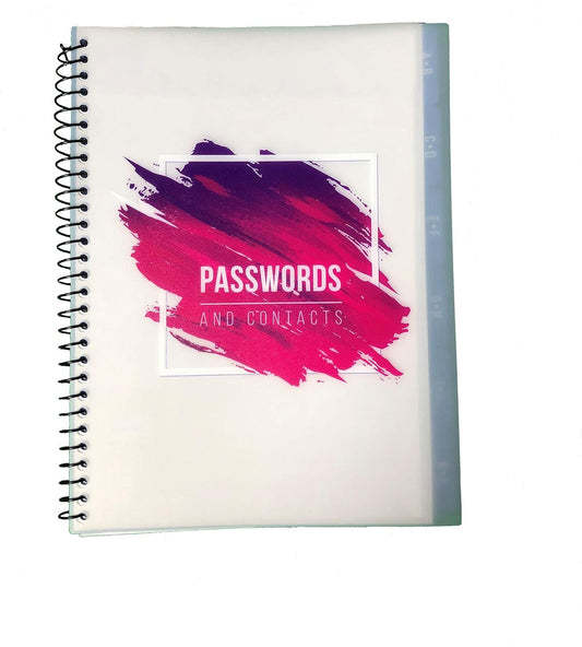 RE-FOCUS Password Book with Alphabetical Tabs 10"x7.5" Spiral Bound Credentials keeper Saves All Internet Login Details (Pink)