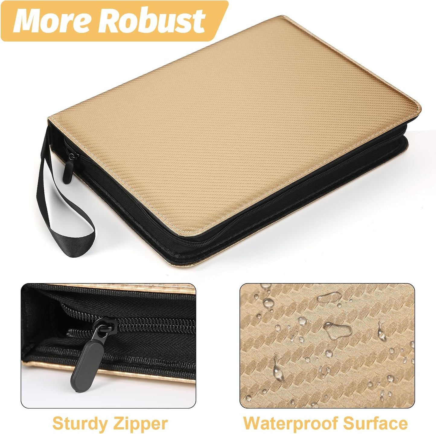 9 Pocket Card Binder, Premium Zip Trading Card Binder, 720 Double Sided Pocket PU Card Collection Binder, Collector Card Album, Card Folder for MTG, TCG, Sports Cards, Game Cards (Gold)