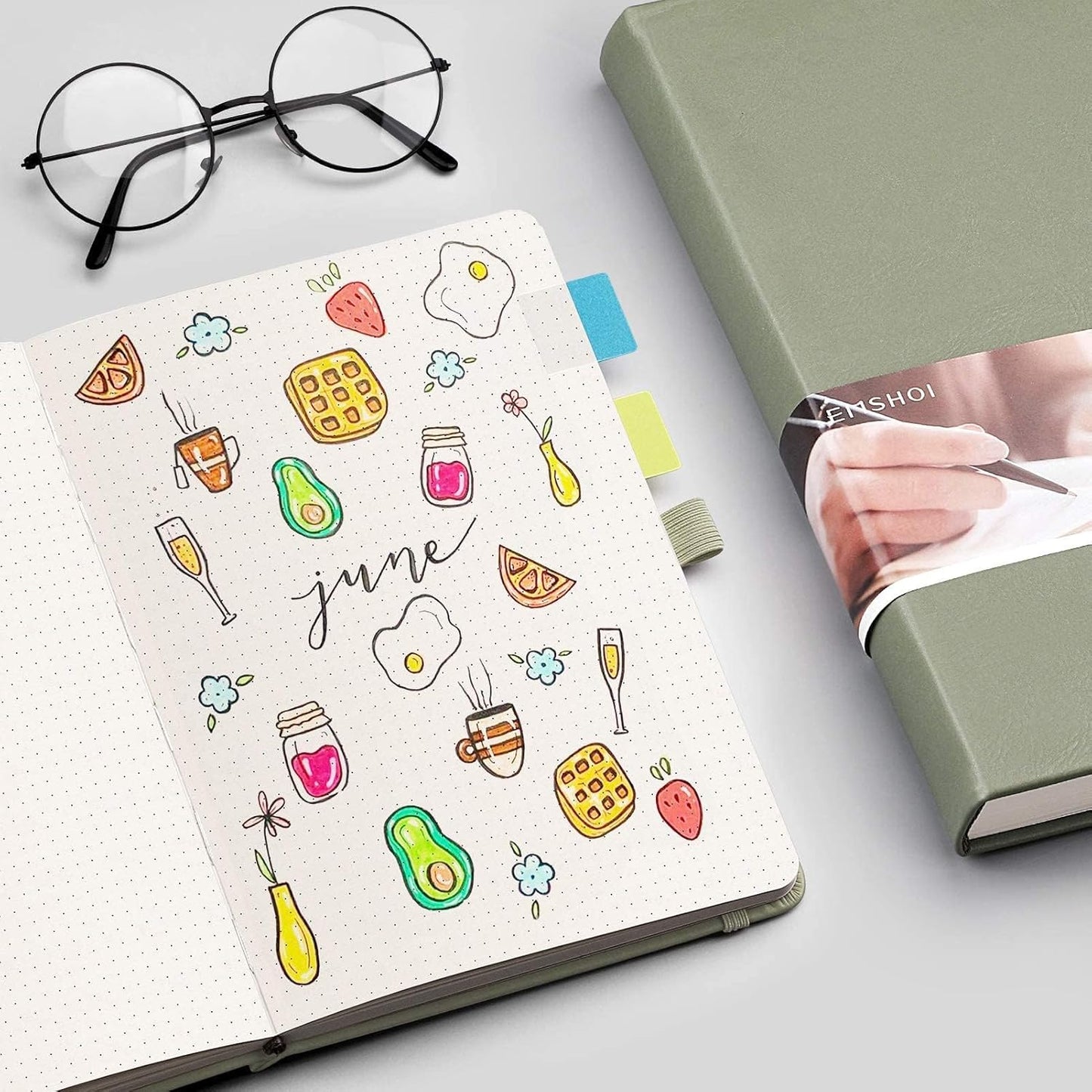 EMSHOI Dotted Notebook - 256 Pages A5 Dotted Grid Journal Notebook,120gsm Thick Paper,16 Perforated Pages, Smooth PU Leather, Inner Pocket,5.75'' × 8.38''-Green