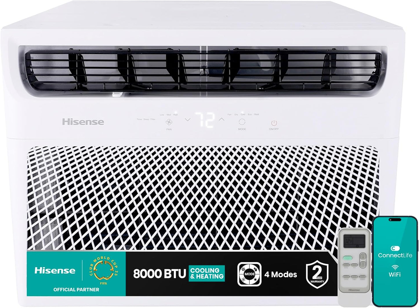 Hisense WCH08R25A Window Air Conditioner, 8,000 BTU, White