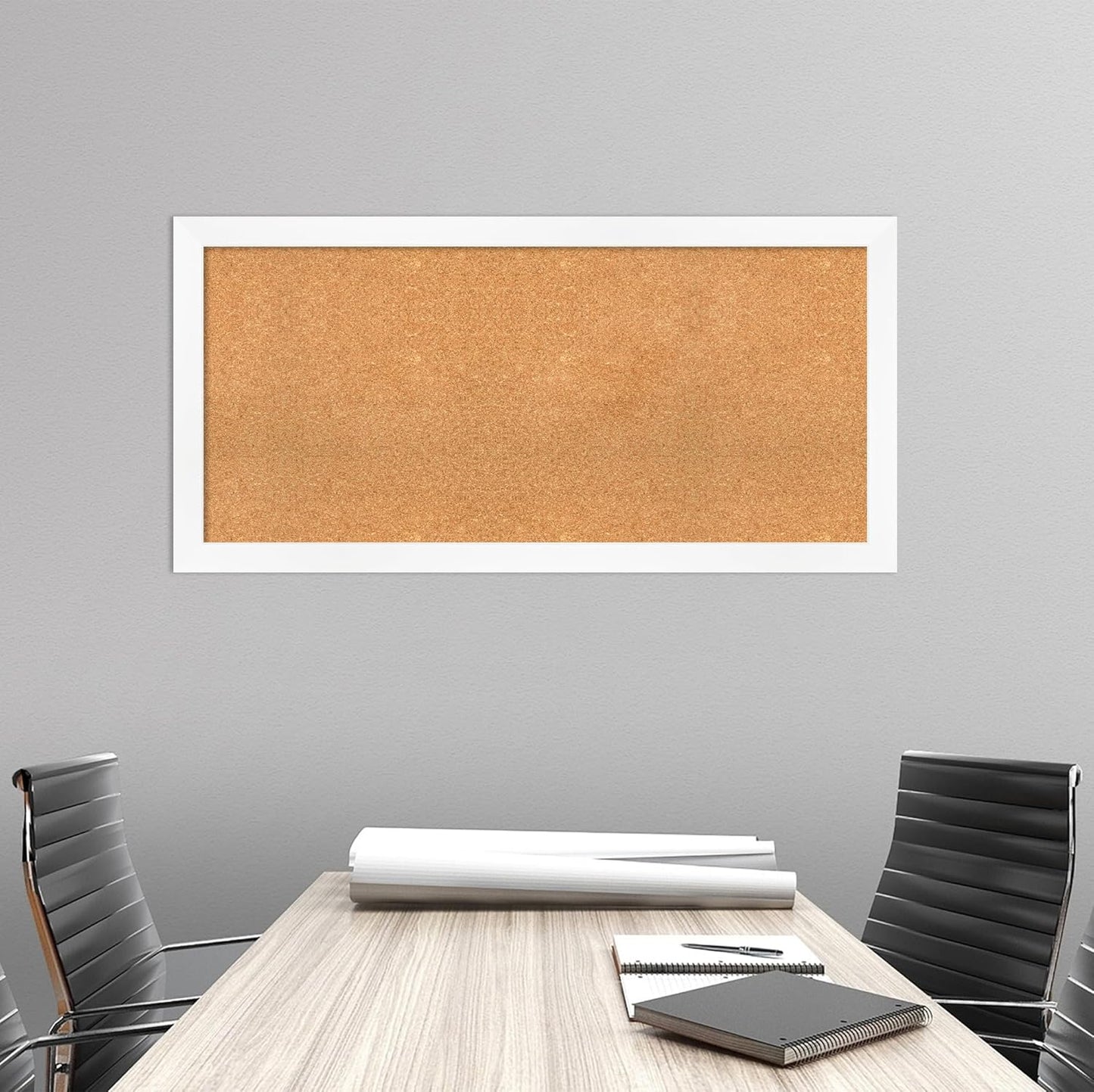 Amanti Art Natural Cork Board for Wall, 23x47 Vision Board with White Frame, Oversize Corkboard Office Decor for Home Organization, Modern Corkboard Pinboard to Display Items for Home Organization in