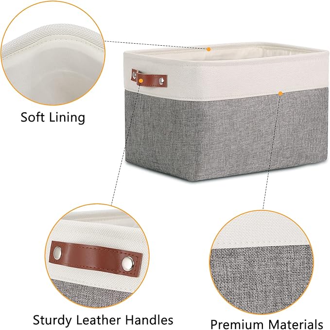 DULLEMELO Storage Baskets for Organizing, Rectangular Fabric Storage Bins Collapsible, Perfect for Shelves, Closets, Empty Gift Baskets (3-Pack Medium-15 inch X 11 inch X 9.5 inch , White&Grey)