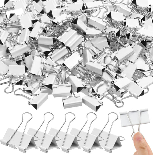 Jetec 100 Pack 1in/25mm White Metal Binder Clips Bulk Medium Reusable Fold Back Binder Clips Paper Clamps Spring Steel Sturdy for Home School Office Supplies