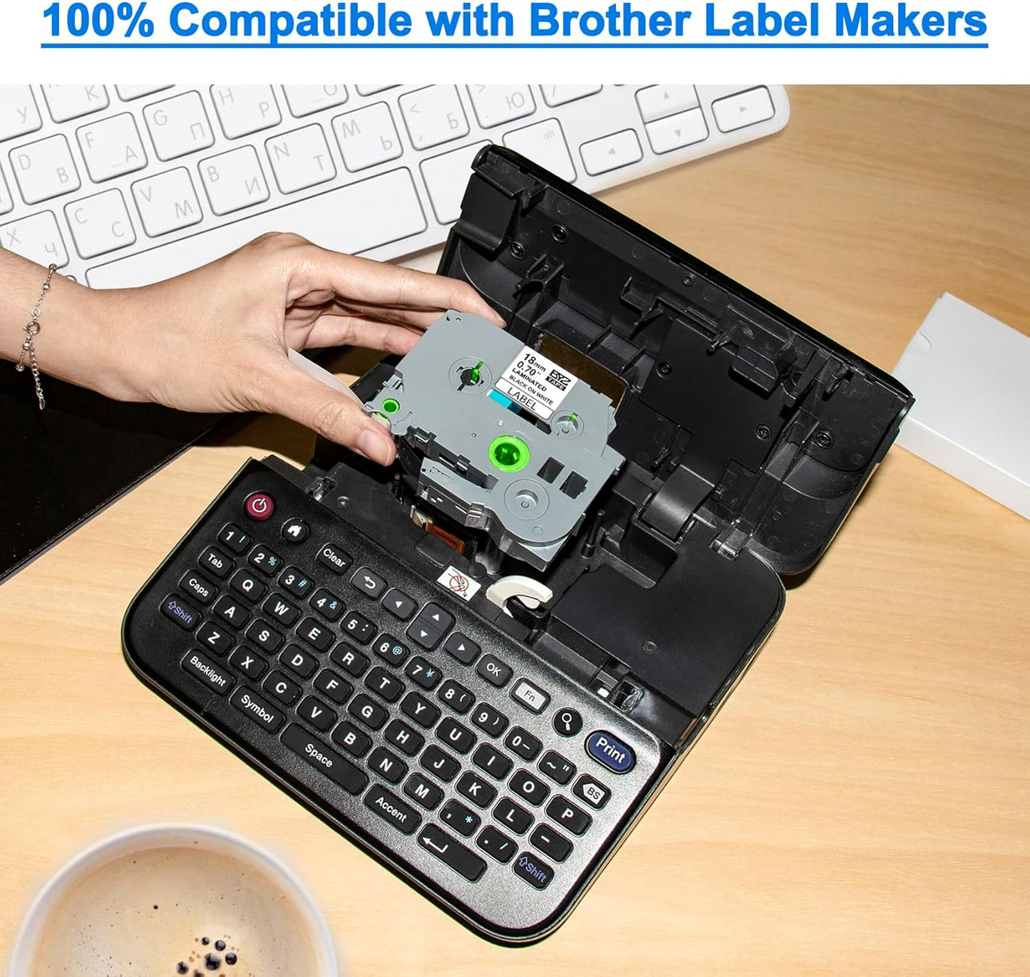 4 Pack TZ Tape 18mm Clear Replace for Brother TZe 0.13-0.7 3.5-18mm Laminated Transparent TZe-141 TZe-142 TZe-143 TZe-145 Black/Red/Blue/White on Clear for P Touch PT-1890 PT-D600 PT-D400