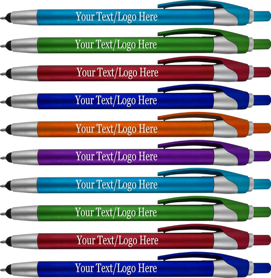 Personalized With your Custom Logo or Text Pens-Pack of 450- for Marketing, Parties, and Events, 2 in 1 Capacitive Stylus & Ballpoint Pen Compatible With Touchscreen Devices, Black Ink, Assorted