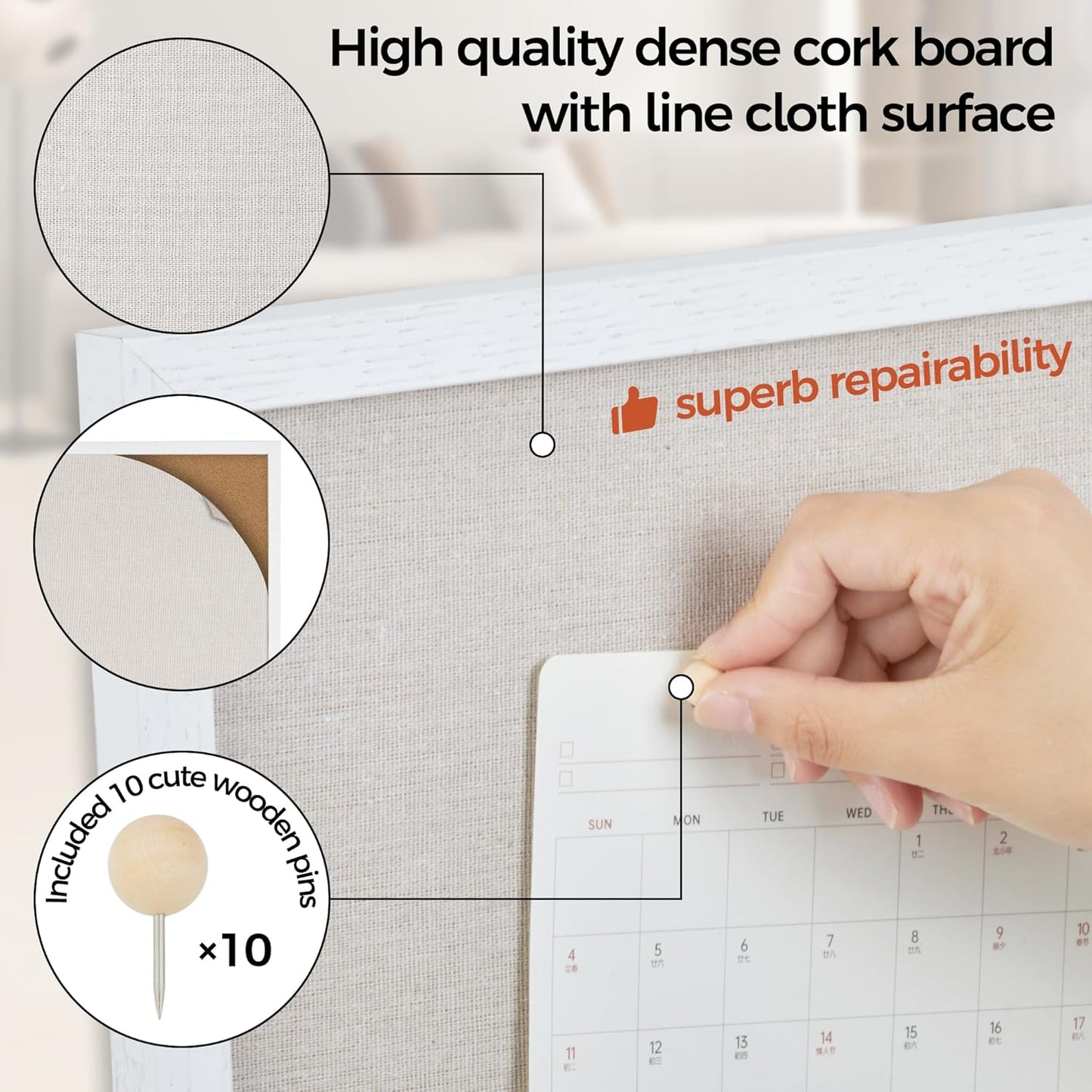 Fun Memories Cork Board Bulletin Board for Office, 24" x 36" Oak Wooden Framed Corkboard, Wall Mounted Notice Pin Board for School Home & Office, White