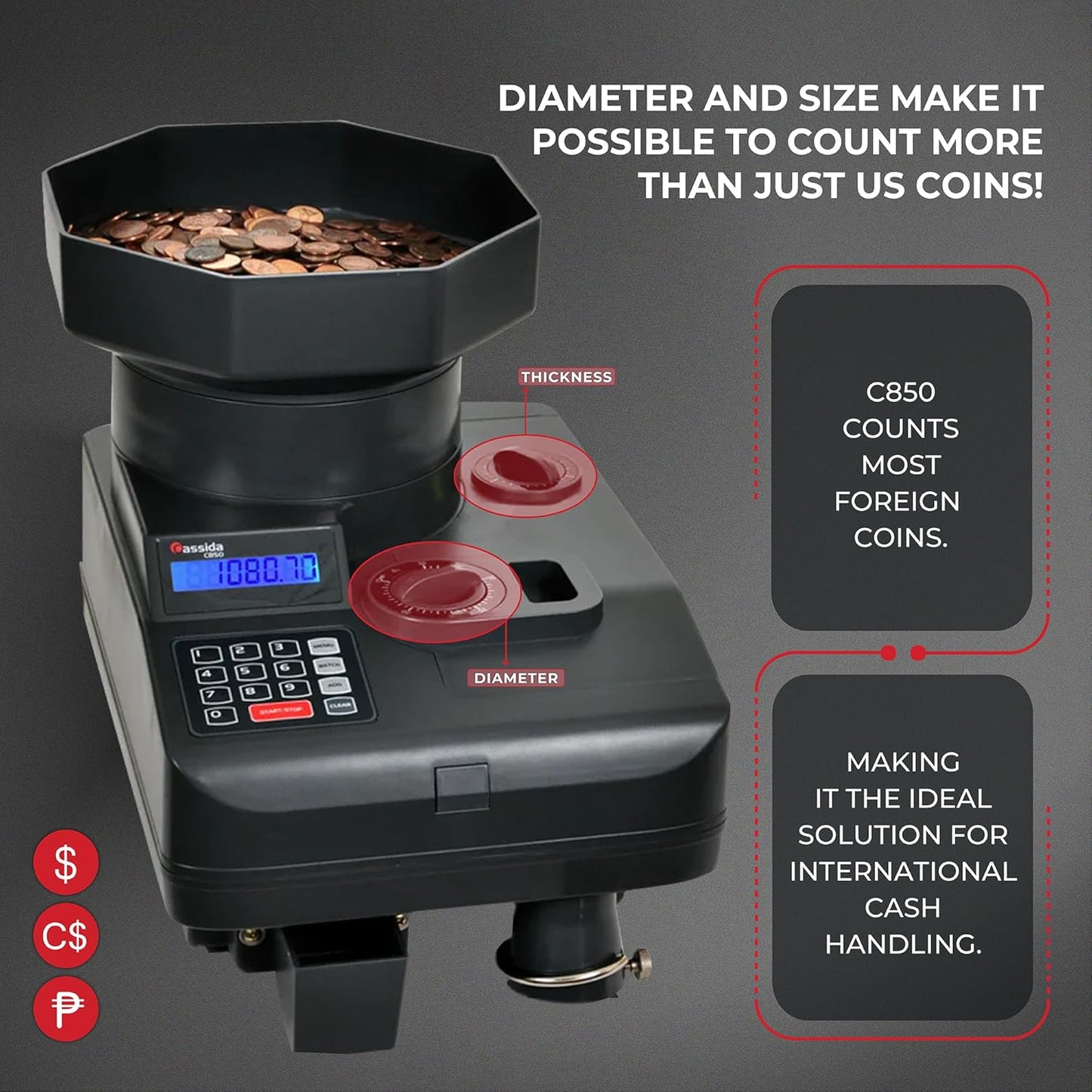 Cassida Heavy-Duty Coin Counter/Off-sorter (C-C850)