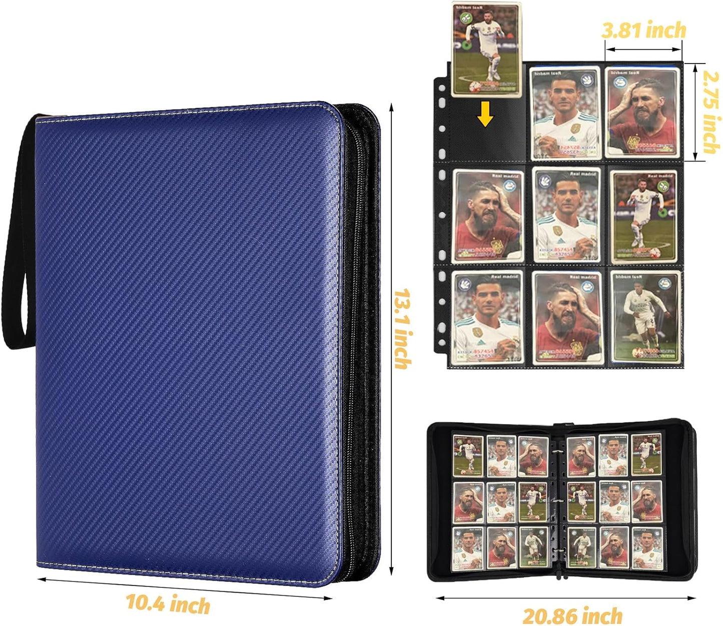 9 Pocket Card Binder, Premium Zip Trading Card Binder, 720 Double Sided Pocket PU Card Collection Binder, Collector Card Album, Card Folder for MTG, TCG, Sports Cards, Game Cards (Blue)