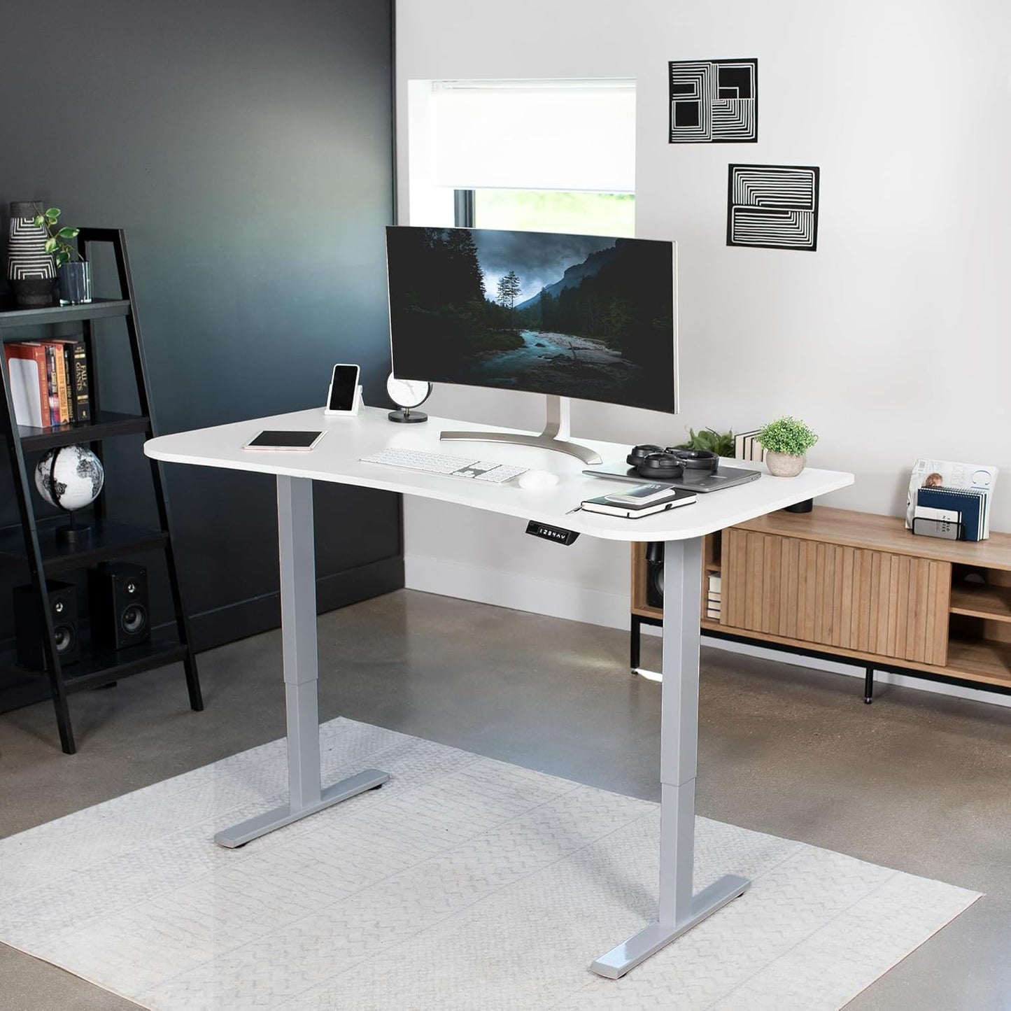 VIVO Electric 63 x 32 in Standing Desk, Memory Height Adjustment, 1B Series, White Top Gray Frame, DESK-KIT-1G1W