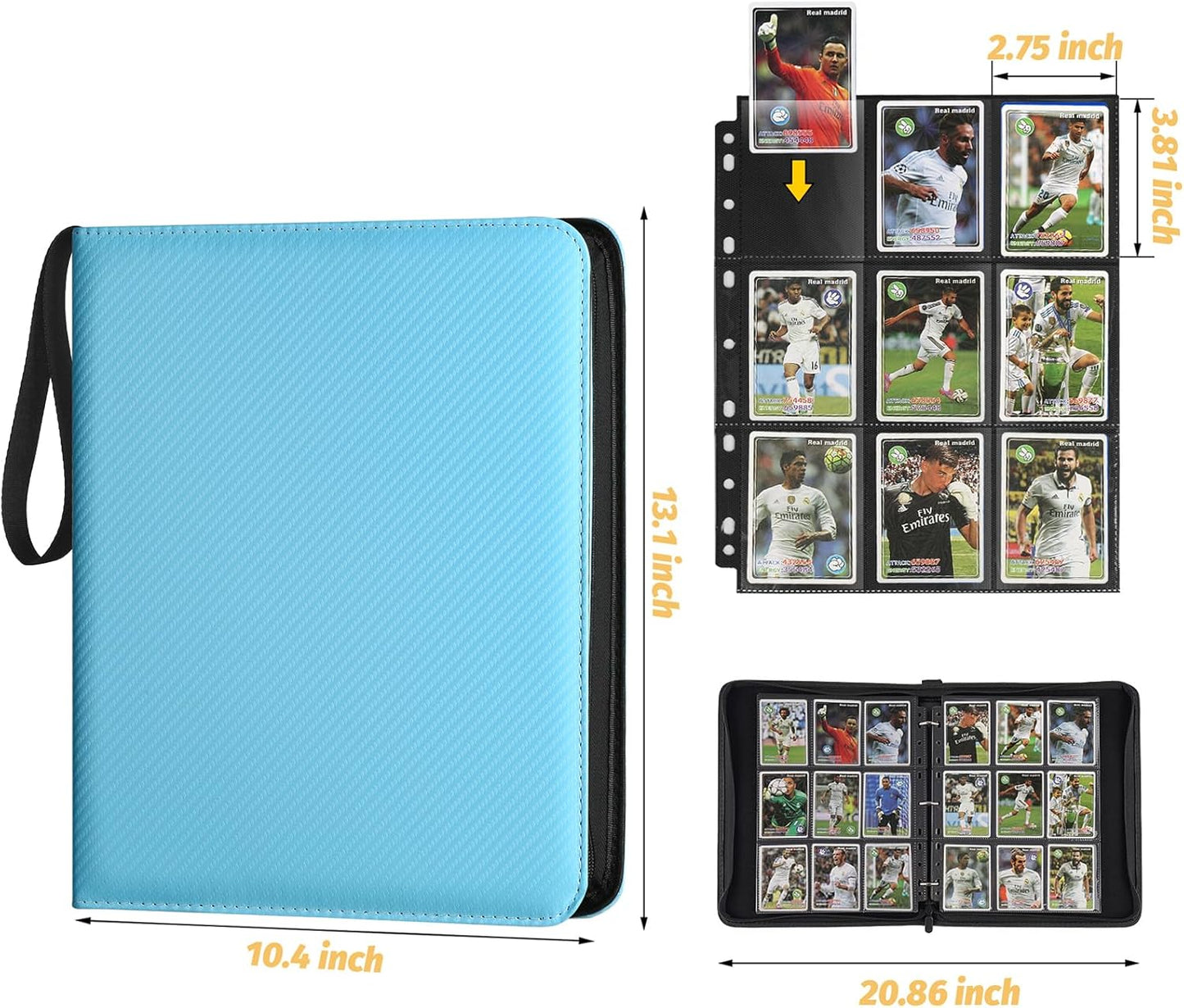 9 Pocket Card Binder, Premium Zip Trading Card Binder, 720 Double Sided Pocket PU Card Collection Binder, Collector Card Album, Card Folder for MTG, TCG, Sports Cards, Game Cards (Light Blue)