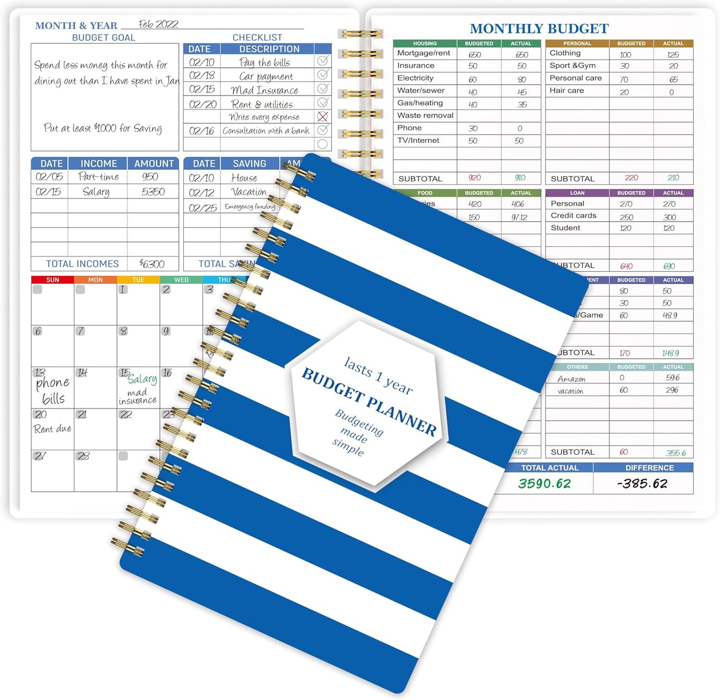 Budget Planner - Monthly Finance Organizer with Expense Tracker Notebook to Manage Your Money Effectively, Undated Finance Planner/Account Book, Start Anytimem,A5(8.6x5.9 inchs),100gsm Paper - blue