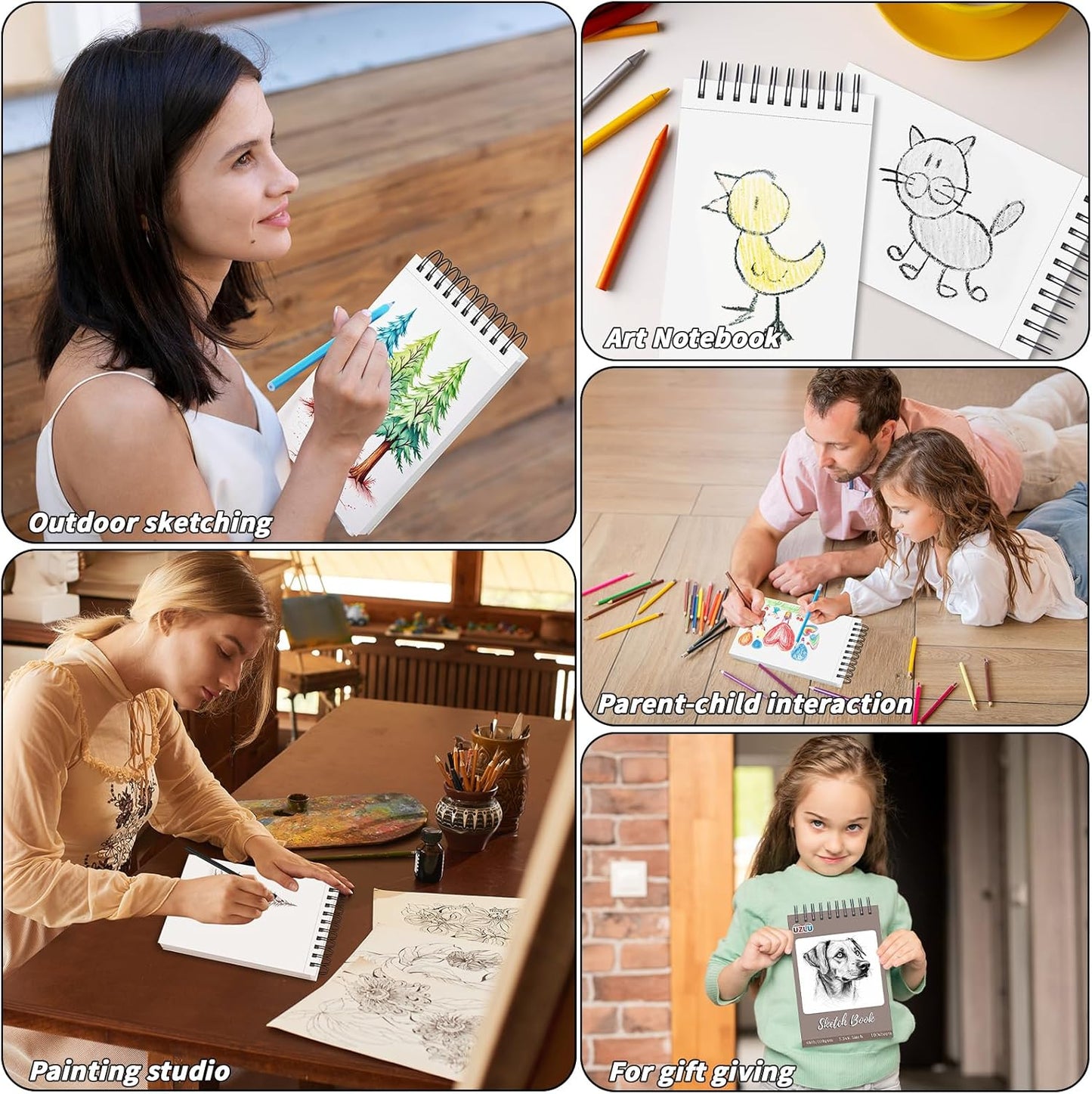 6 Pcs Sketch Book Bulk 5.5 x 8.5 In,600 Sheets Total Drawing Paper Pad Top Spiral Bound Sketch Pad Mixed Media Sketchbook 68lb/100gsm Thick Paper Acid Free Art Supplies for Kid Adult Painting Beginner Artist