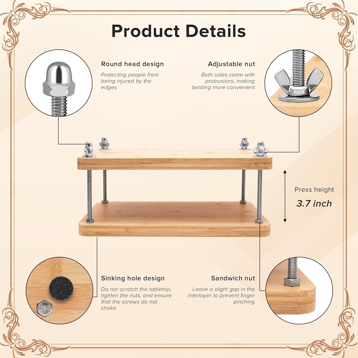 SCITROFACTORY Book Press, Portable Bamboo Bookbinding Press, Paper Press, Bookbinding Machine, 7.6 x 13 inches