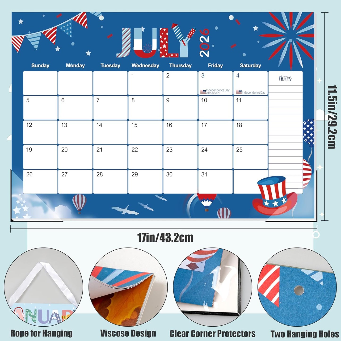 Guasslee Desk Calendar 2026-2028,36 Months Calendar Runs from 2026 Jan. to 2028 December, 17"x11.5" Monthly Desktop/Wall Planner with Thick Paper and Notes for Home School & Office