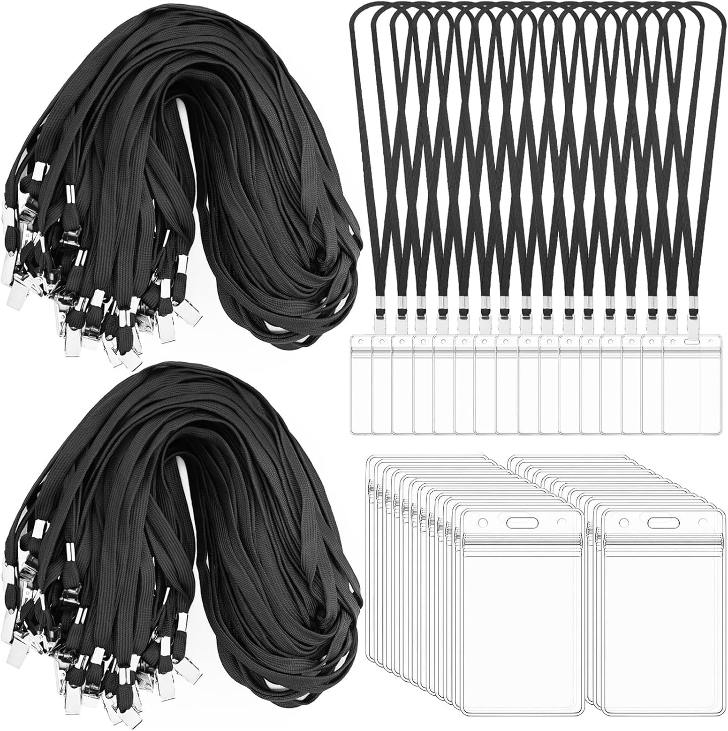 400 Pack Neck Lanyard Bulk with ID Card Holder Lanyards for ID Badges Vertical Name Badge ID Card Holders Flat Neck Lanyards with Clip for Nurses Teacher Students, Black