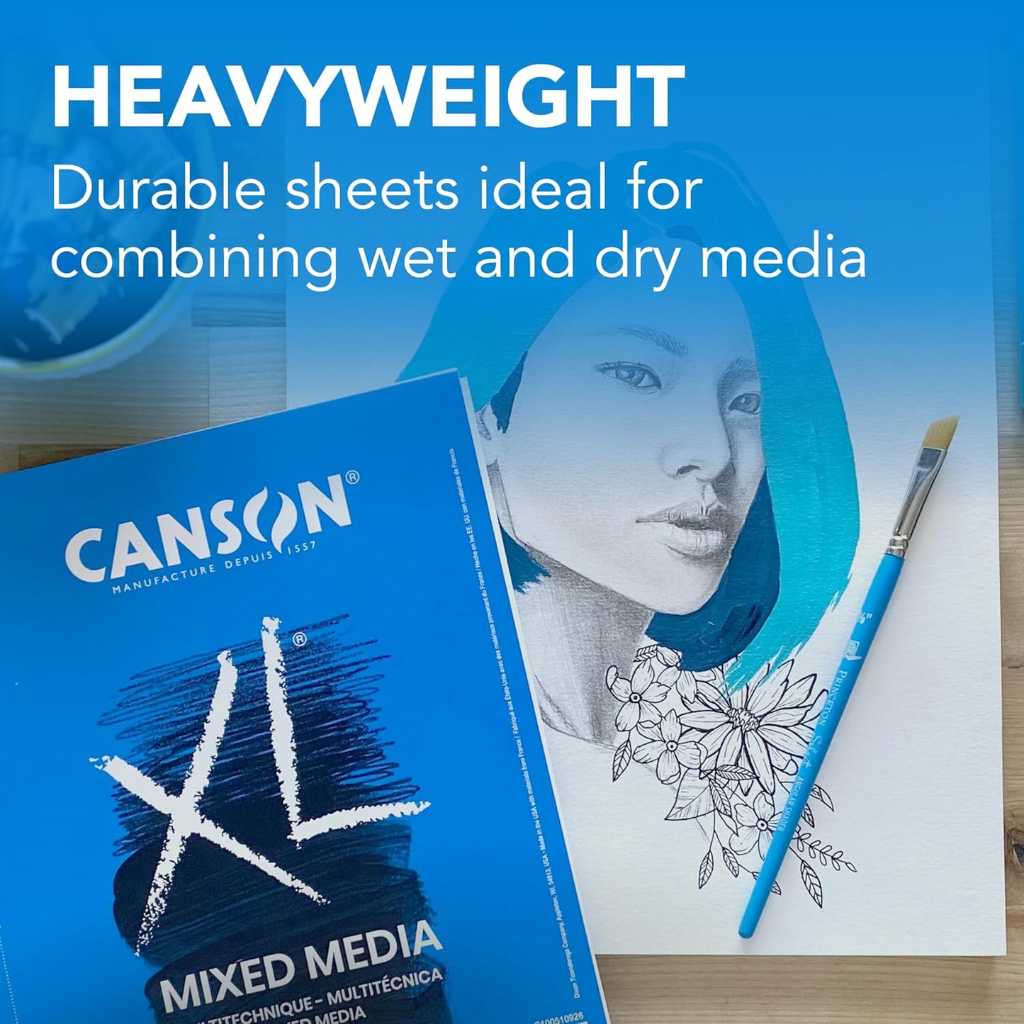 Canson XL Series Mixed Media Pad, Side Wire, 7x10 inches, 60 Sheets – Heavyweight Art Paper for Watercolor, Gouache, Marker, Painting, Drawing, Sketching