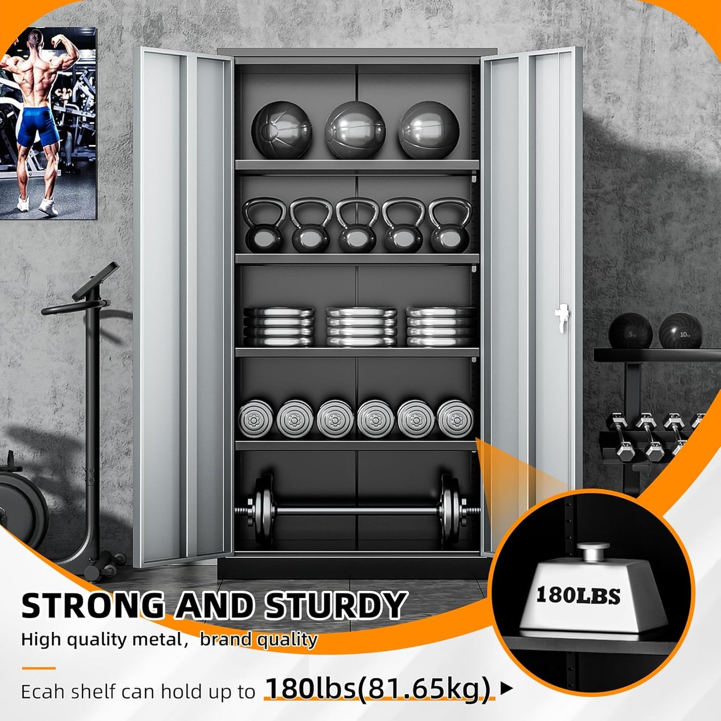 INTERGREAT Metal Storage Cabinet with Doors and Shelves,72" H Black Gray Steel Tool Locking Cabinet, Metal Storage Cabinet for Home Office, Warehouse, School