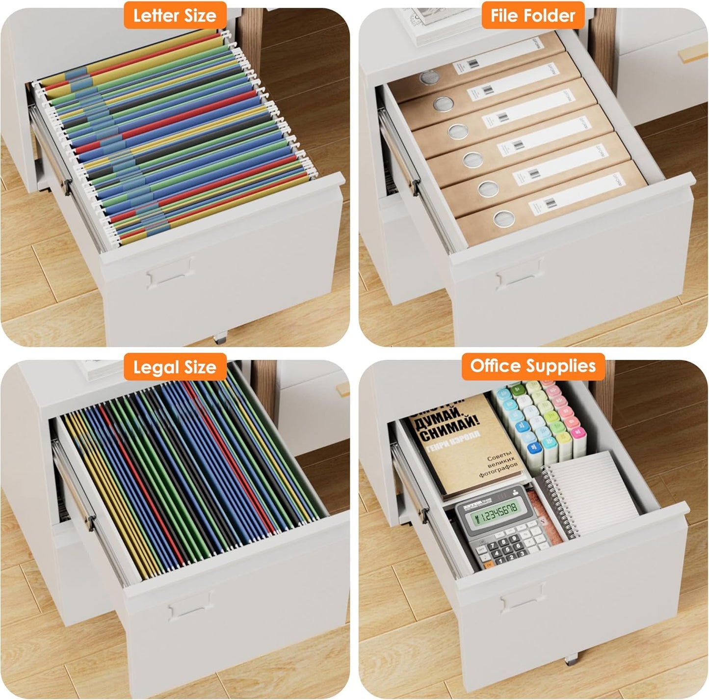 METAN 2 Drawer Vertical File Cabinet with Lock, Mobile Metal Filing Cabinet for Legal/Letter Size, Office Storage File Cabinet Under Desk with Card Holder,Assembly Required,White