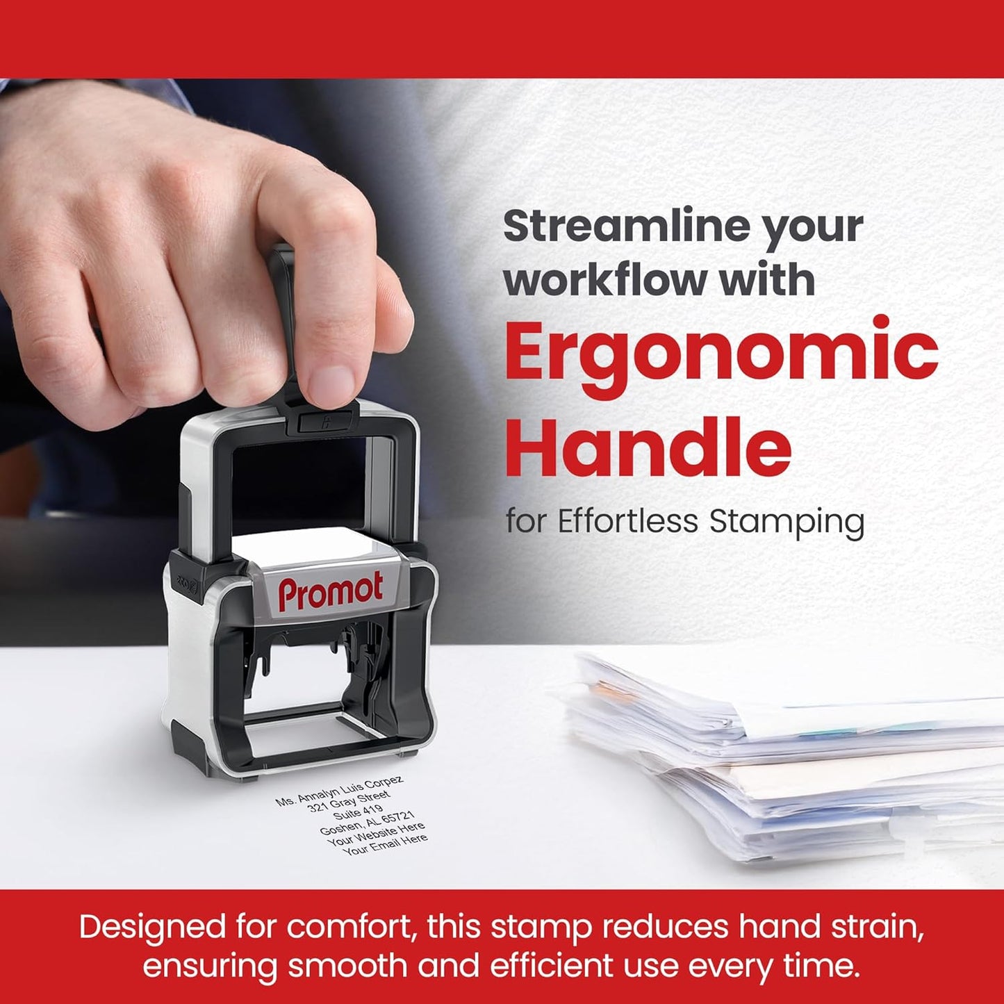 Promot Small Professional Stainless Steel Stainless Steel Self Inking 6 Lines Custom Stamp - Personalized Office Stamp