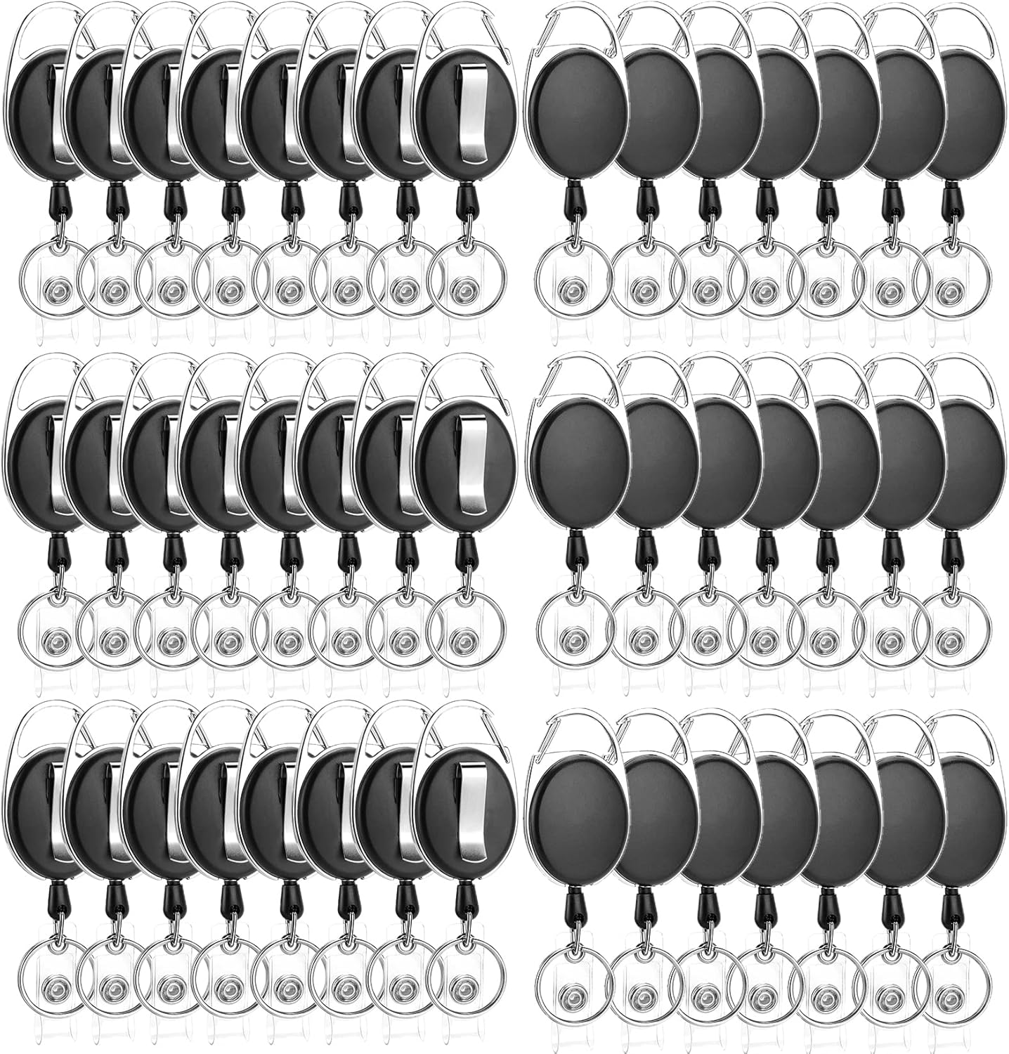 50 Pack Retractable Badge Reel with Carabiner Belt Clip and Key Ring Retractable ID Badge Holders for Office Worker Doctor Nurse