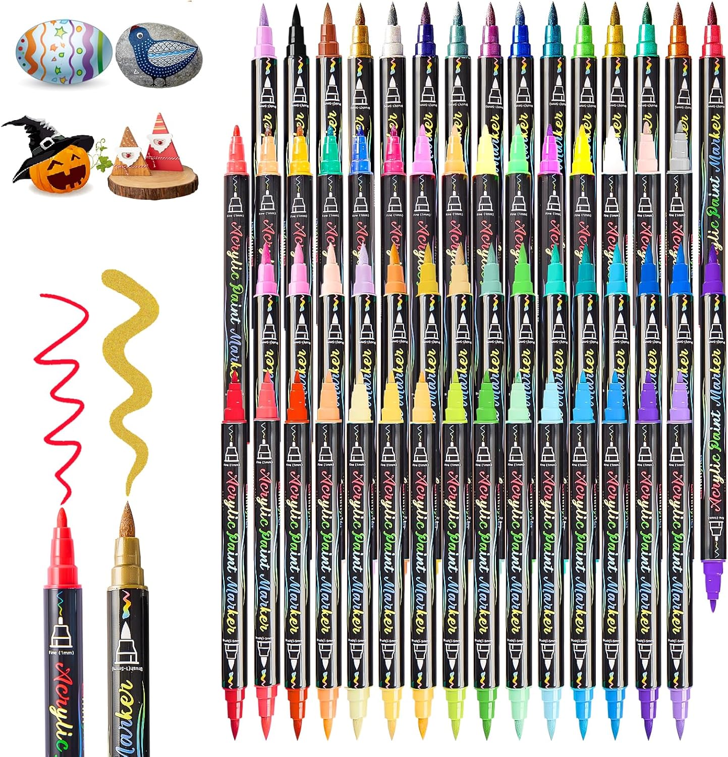 60 Colors Acrylic Paint Pens,Dual Tip Acrylic Markers with Fine Tip and Brush Tip,Acrylic Paint Markers for Rock Painting,Fabric,Crafts,Wood,Glass,Canvas,Plastic,Scrapbook,Art Supplies