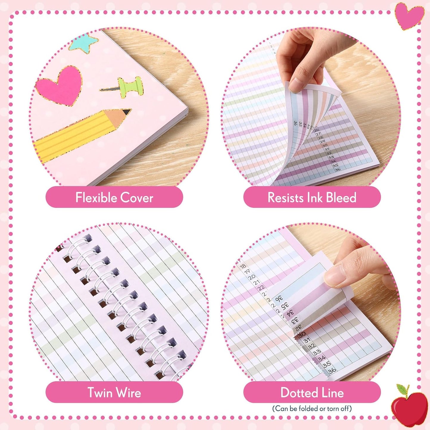 Fuyoooo Teacher Record Book Teacher Grade Books 2025-2026 Spiral Bound Record Class Grade Book Office Favors Gift for Classroom Attendance Supplies Decoration Double Sided(Pastel)