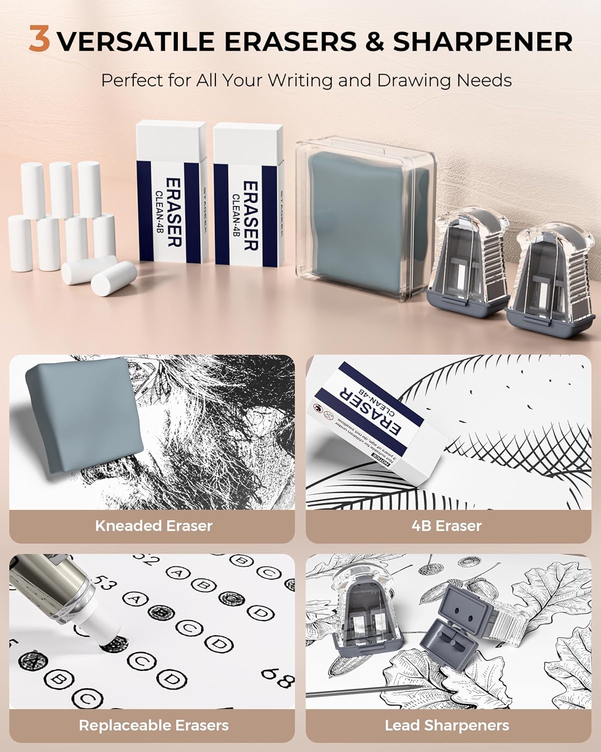 30PCS Art Mechanical Pencil Set with Leather Bag, Metal Artist Lead Pencil 0.5, 0.7, 0.9 mm, 3PCS 2mm Sketching Pencil (4H 2H HB 2B 4B 6B Color) with 464PCS Graphite Lead Refills for Drawing