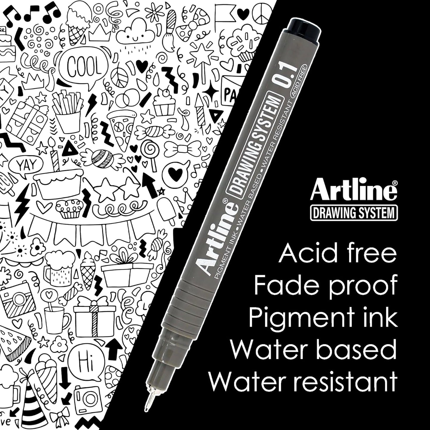 Artline 230 Drawing System Pens, Technical Drawing Pens For Drafting, Illustrating, and More, 0.1mm, 0.2mm, 0.3mm, 0.4mm, 0.5mm, and 0.8mm Fine Tips - Black, 6-Pack