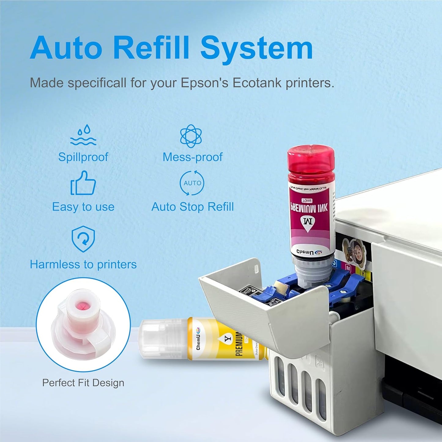 Compatible 522 Ink Refill Bottles for ET-2800 ET-2803 ET-2400 ET-2840 ET-4800 ET-4850 ET-4700 ET-4760 ET-4810 ET-2720 ET-3850 ET-15000 Inkjet Printers High Yield, Smooth Flow(Not Subli)